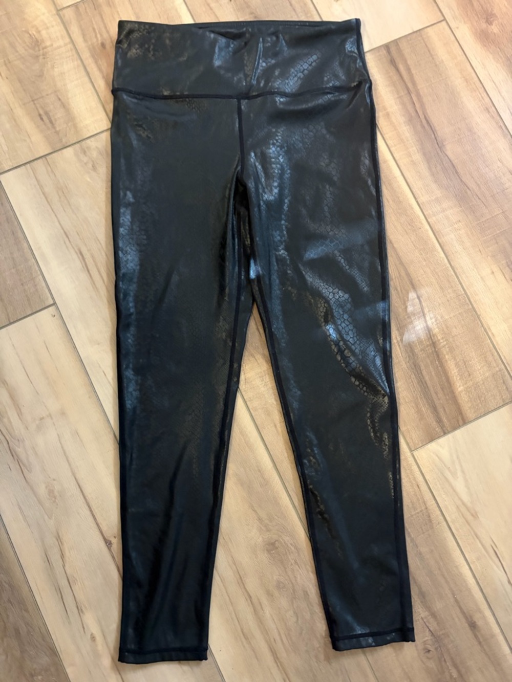 Mono B Black Faux Leather Snake-Print Leggings